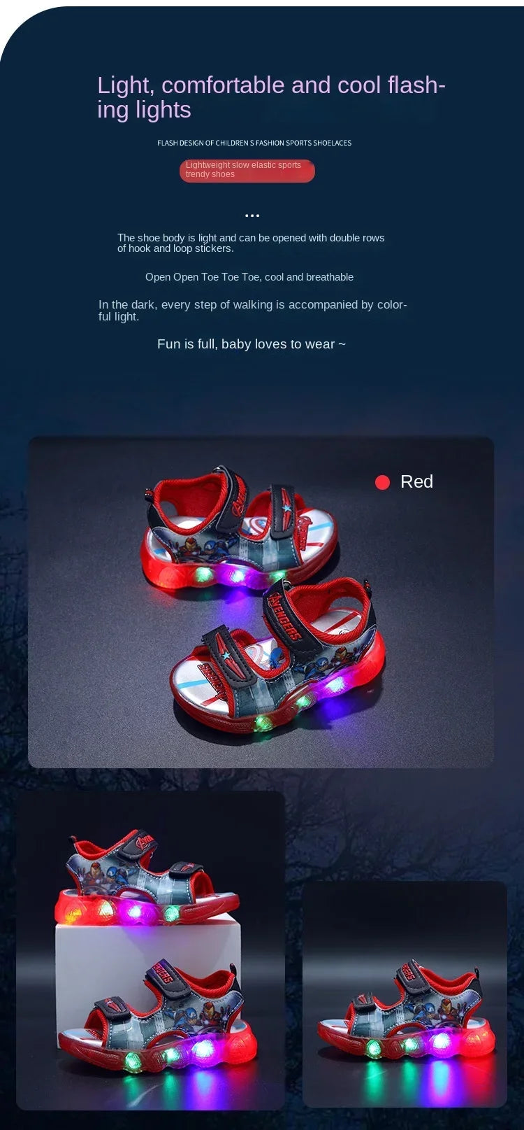 2024 Disney Marvel Boys Girls Spider-Man Princess Led Light Up Luminous Sports Sandals Summer Kids Casual Sandals Toddler Shoes