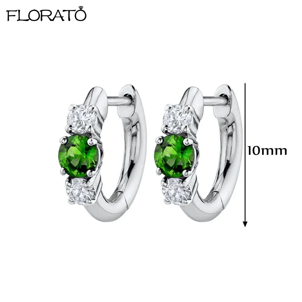 925 Sterling Silver Needle Luxury Green Earrings Trend Small Hoop Earrings for Women Fashion Puncture Jewelry Ear Accessories