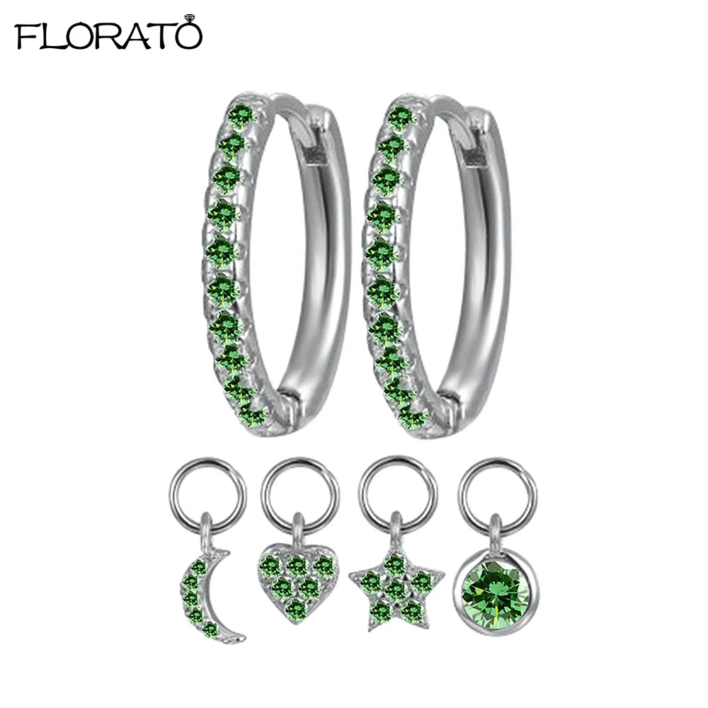 925 Sterling Silver Needle Luxury Green Earrings Trend Small Hoop Earrings for Women Fashion Puncture Jewelry Ear Accessories