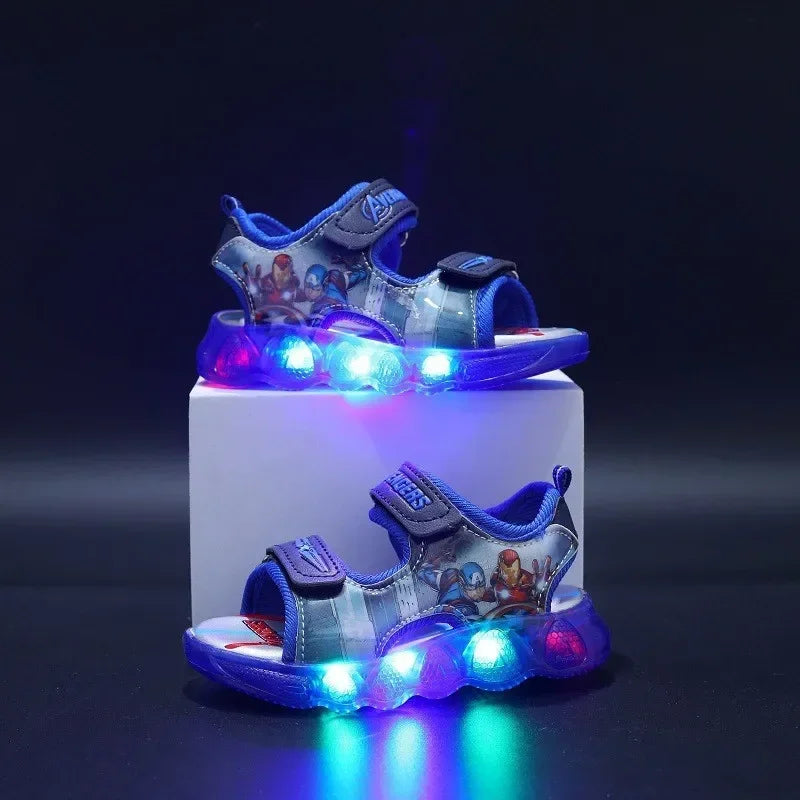 2024 Disney Marvel Boys Girls Spider-Man Princess Led Light Up Luminous Sports Sandals Summer Kids Casual Sandals Toddler Shoes