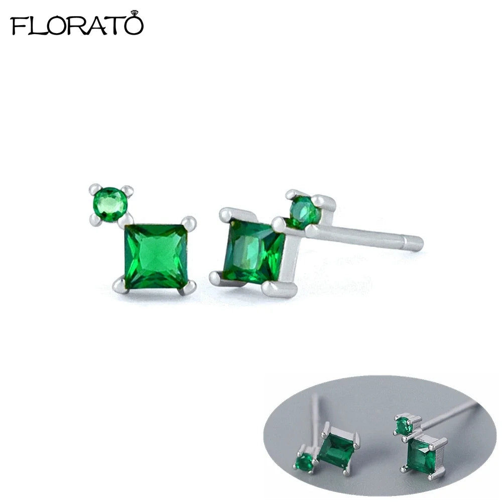 925 Sterling Silver Needle Luxury Green Earrings Trend Small Hoop Earrings for Women Fashion Puncture Jewelry Ear Accessories