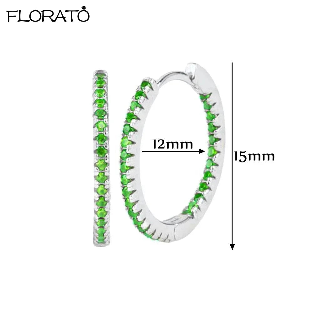 925 Sterling Silver Needle Luxury Green Earrings Trend Small Hoop Earrings for Women Fashion Puncture Jewelry Ear Accessories