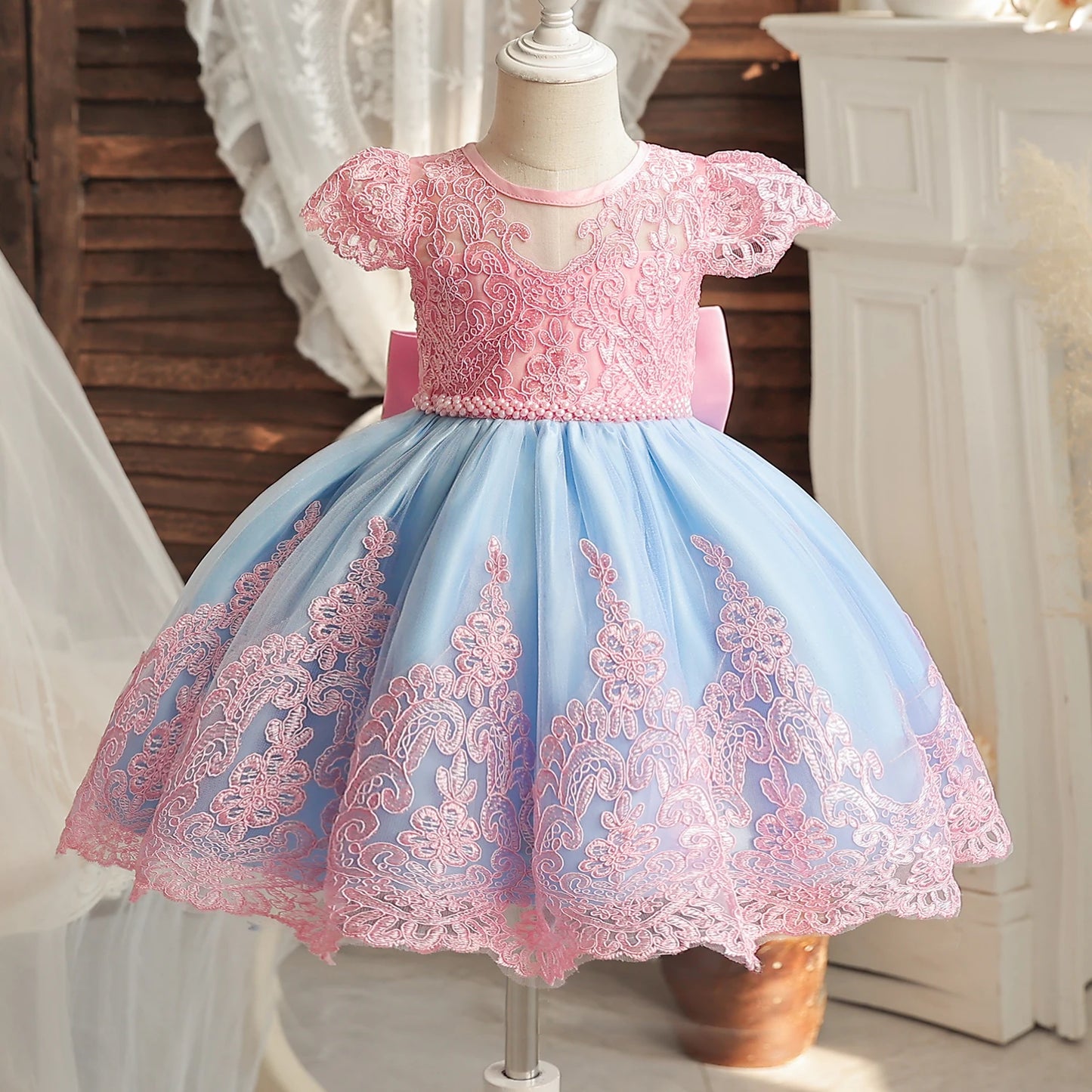 Baby Girls 1st Birthday Baptism Beading Dress For Girls Princess Luxury Embroidery Costumes Kids Party Clothes Toddler Dresses