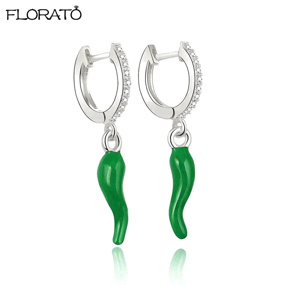 925 Sterling Silver Needle Luxury Green Earrings Trend Small Hoop Earrings for Women Fashion Puncture Jewelry Ear Accessories