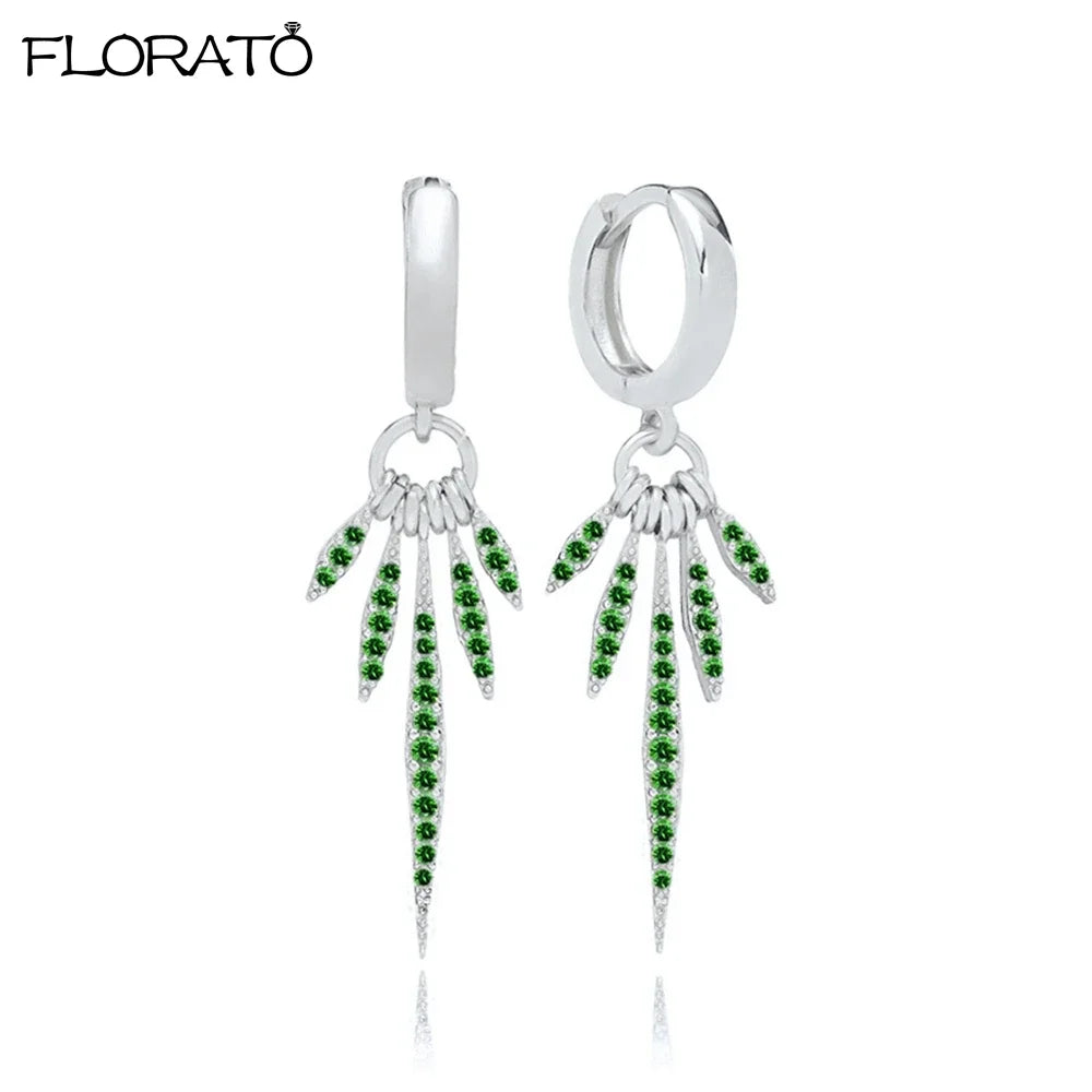 925 Sterling Silver Needle Luxury Green Earrings Trend Small Hoop Earrings for Women Fashion Puncture Jewelry Ear Accessories