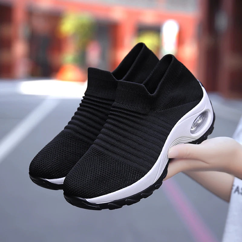 Women Walking Shoes Sock Slip on Mesh Platform Air Cushion Athletic Designer Sneakers for Women Tenis De Luxo Feminino