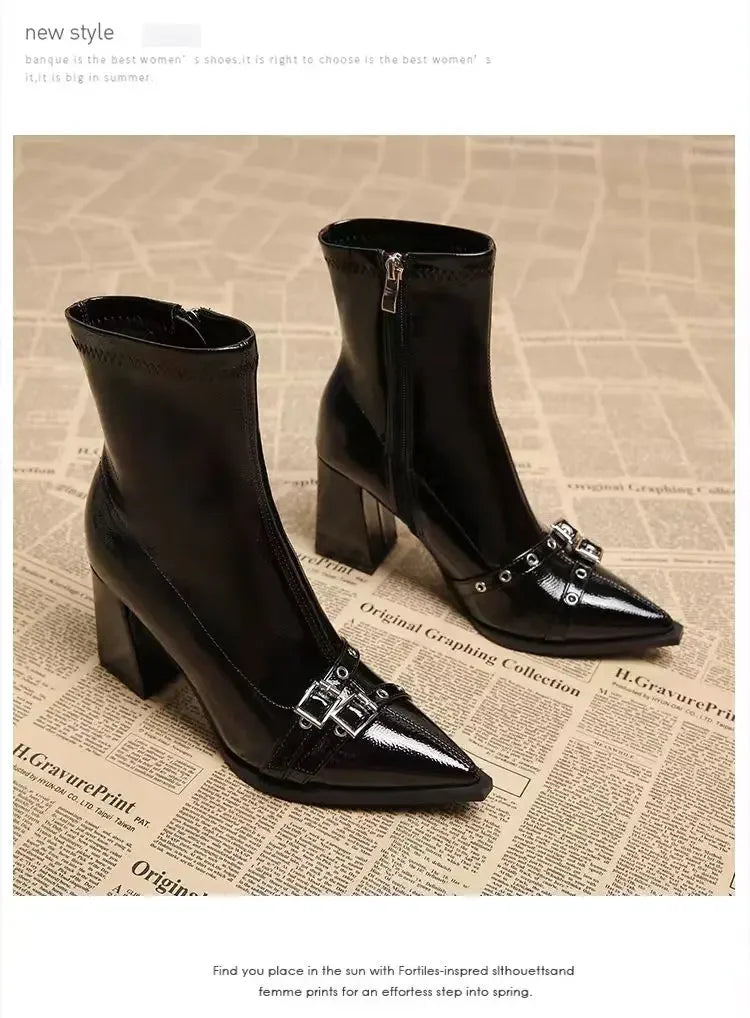 High Heels Ankle Women's Boots Pointed Toe Sexy Shoes for Women 2024 New Side Zip Classic Daily Boots Women Boots Botas