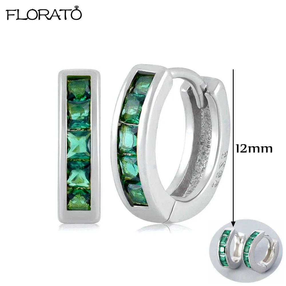 925 Sterling Silver Needle Luxury Green Earrings Trend Small Hoop Earrings for Women Fashion Puncture Jewelry Ear Accessories