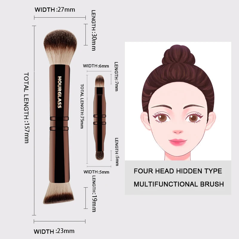 HOURGLASS 4/2 head multifunction hidden makeup brush, for powder foundation concealer eye shadow，good for travel and gift