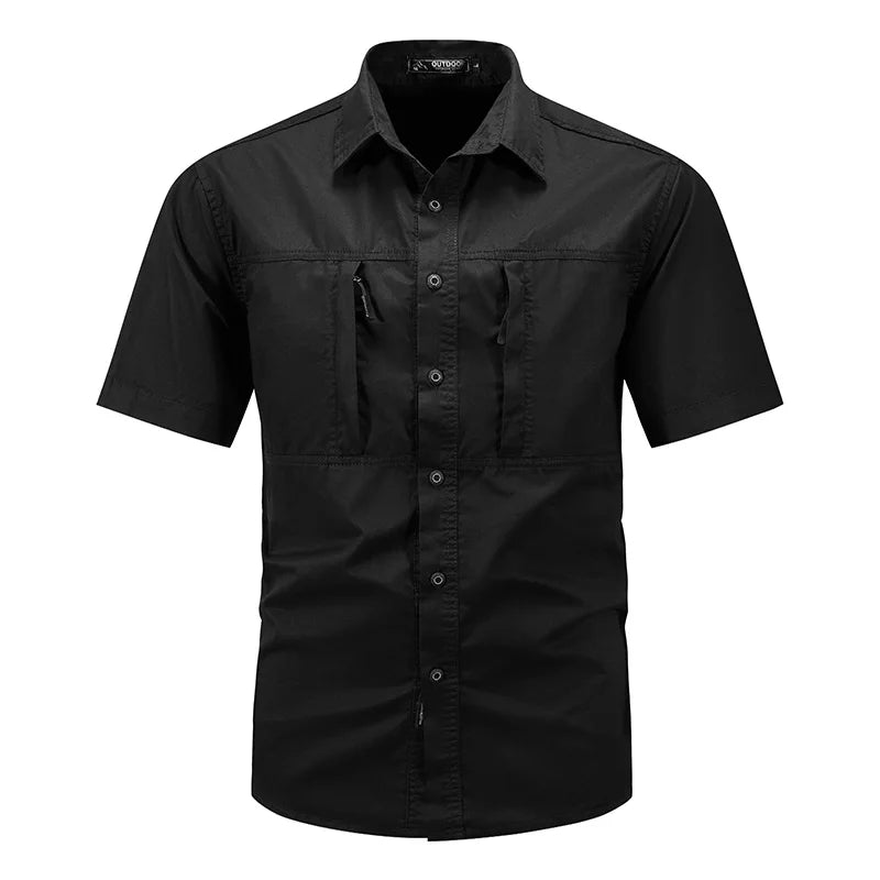 Summer Men Short Sleeve Cargo Breathable Shirt Men Casual Tactic Military Polo Shirt Men Outdoor Camp Hike Safari Work Shirt Top