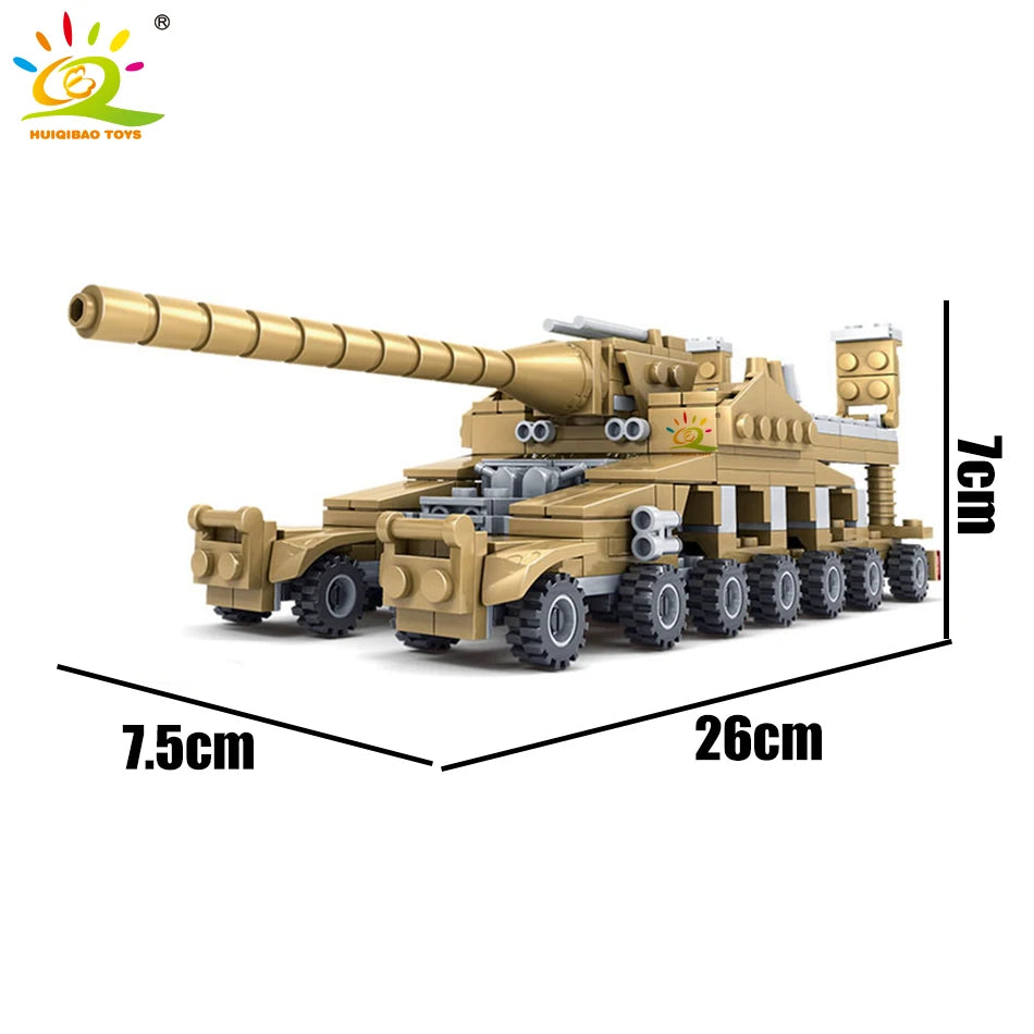 HUIQIBAO 544PCS 16in1 Military Tank Building Blocks Super Vehicle Plane Truck Car Ship Army Bricks Educational Toys For Children