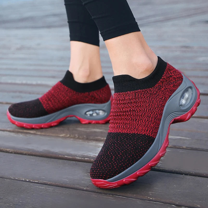 Women Walking Shoes Sock Slip on Mesh Platform Air Cushion Athletic Designer Sneakers for Women Tenis De Luxo Feminino