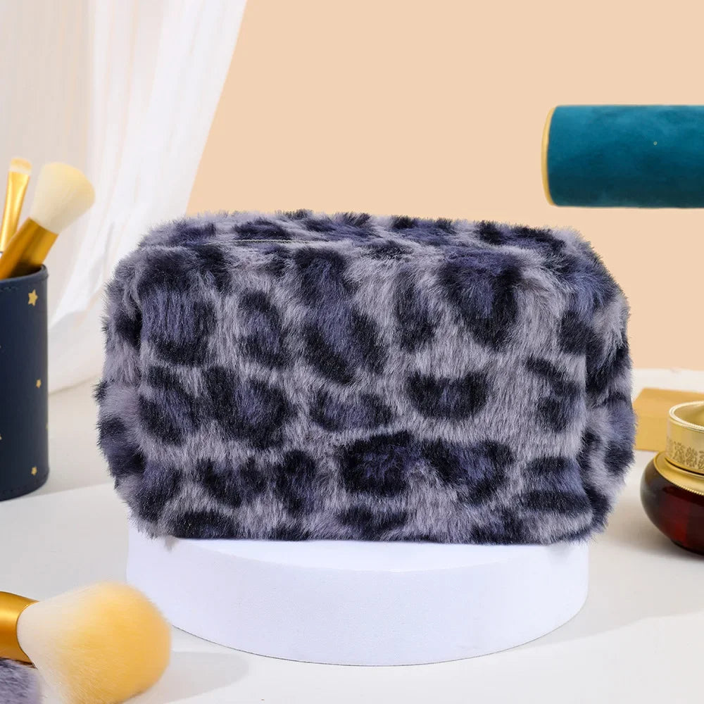 Leopard Fur Makeup Bags Soft Travel Women's Cosmetic Bag Organizer Case Lady Girls Make Up Bags Toiletry Handbags Case Kit