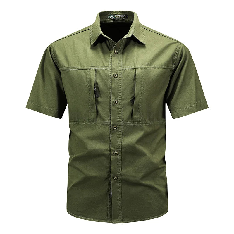 Summer Men Short Sleeve Cargo Breathable Shirt Men Casual Tactic Military Polo Shirt Men Outdoor Camp Hike Safari Work Shirt Top