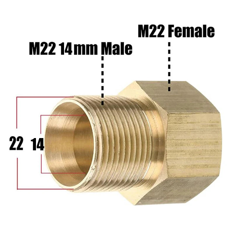 Pressure Washer Coupler Adapter M22 Female to M22 15mm /14mm Male Fitting for Hex Nipple Coupling Power Washer Hose 4500 PSI