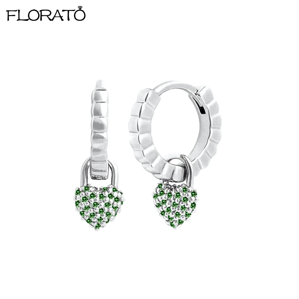 925 Sterling Silver Needle Luxury Green Earrings Trend Small Hoop Earrings for Women Fashion Puncture Jewelry Ear Accessories