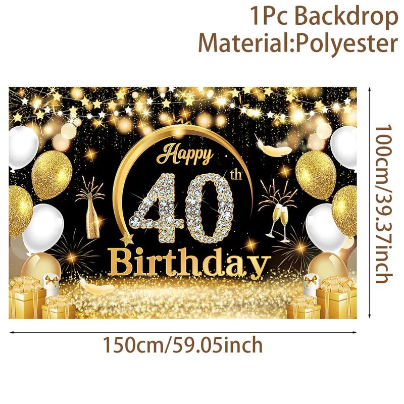 Happy 40th Birthday 40 40th Birthday Party Decorations 40 Years Old Birthday Man Birthday Table Runner Banner Door Curtain Decor