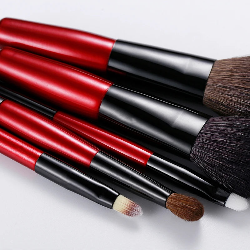 5pcs Makeup Travel Size Brush Red Short Handle Make Up Brush Kit Powder Blush Brush Set