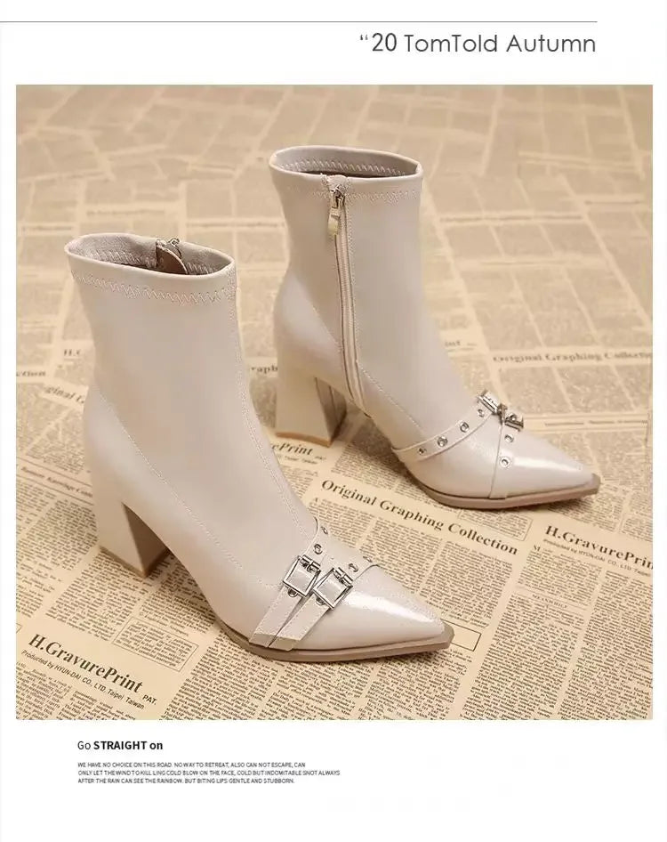 High Heels Ankle Women's Boots Pointed Toe Sexy Shoes for Women 2024 New Side Zip Classic Daily Boots Women Boots Botas