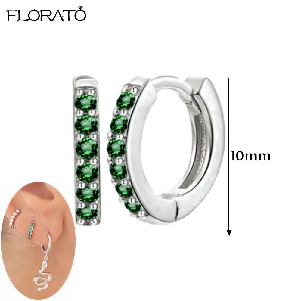 925 Sterling Silver Needle Luxury Green Earrings Trend Small Hoop Earrings for Women Fashion Puncture Jewelry Ear Accessories