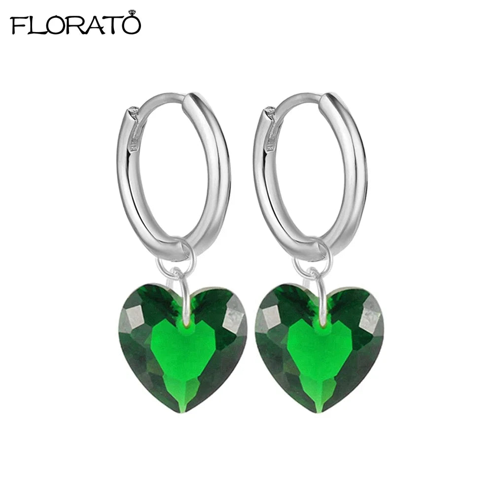 925 Sterling Silver Needle Luxury Green Earrings Trend Small Hoop Earrings for Women Fashion Puncture Jewelry Ear Accessories