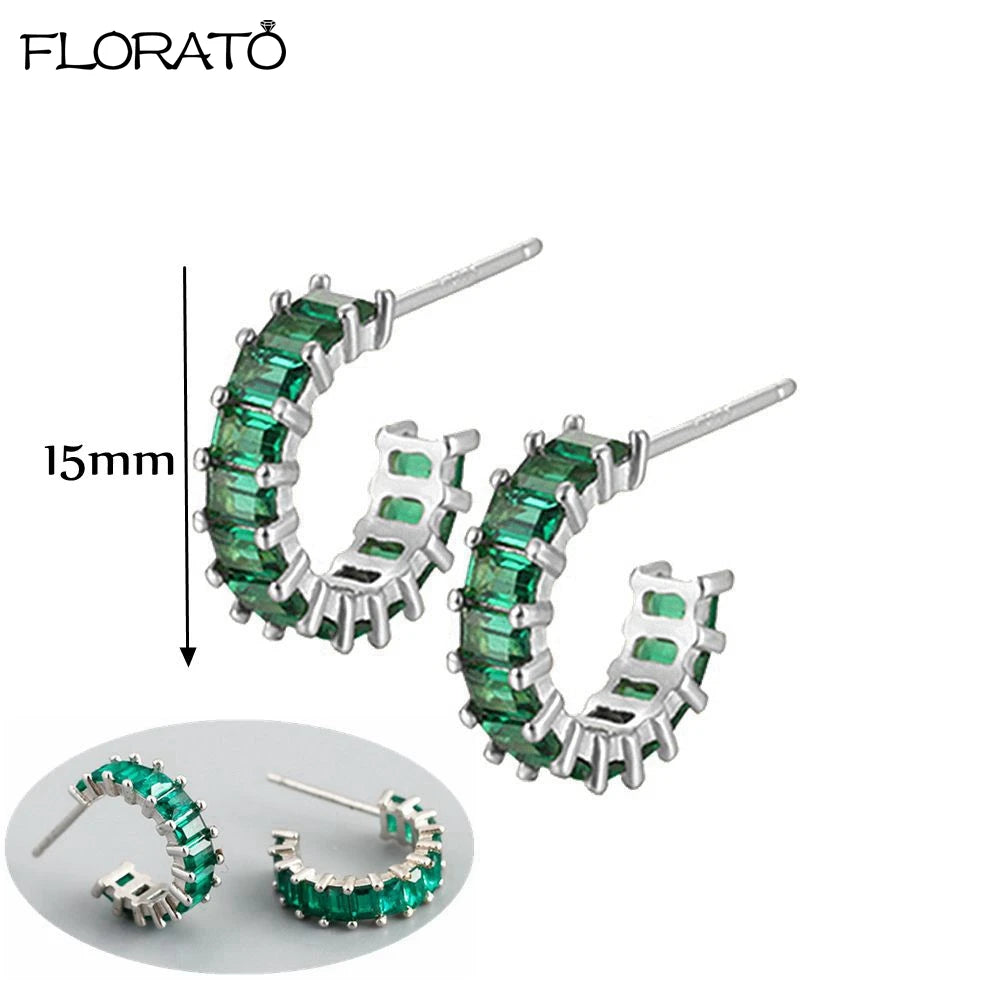 925 Sterling Silver Needle Luxury Green Earrings Trend Small Hoop Earrings for Women Fashion Puncture Jewelry Ear Accessories