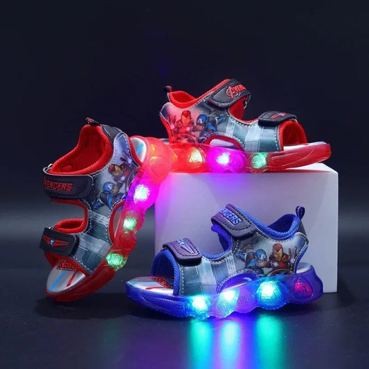 2024 Disney Marvel Boys Girls Spider-Man Princess Led Light Up Luminous Sports Sandals Summer Kids Casual Sandals Toddler Shoes