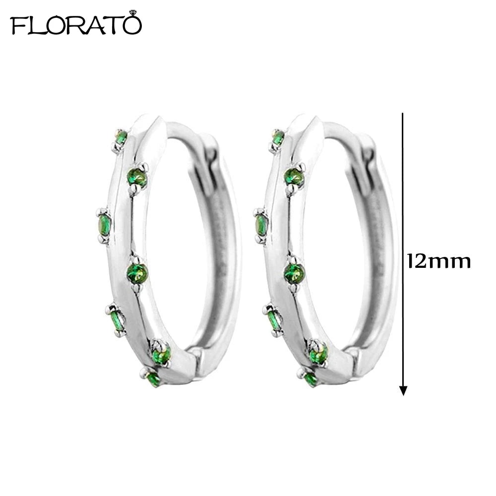 925 Sterling Silver Needle Luxury Green Earrings Trend Small Hoop Earrings for Women Fashion Puncture Jewelry Ear Accessories