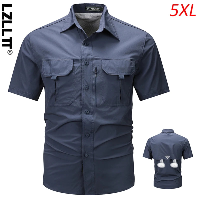 Summer Men Short Sleeve Cargo Breathable Shirt Men Casual Tactic Military Polo Shirt Men Outdoor Camp Hike Safari Work Shirt Top