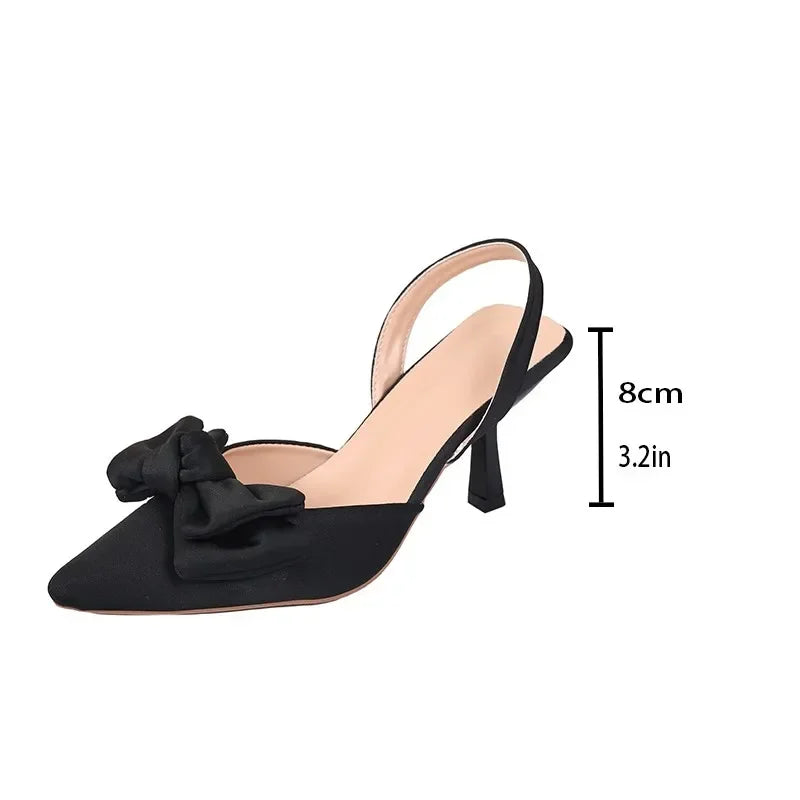 2024 Women's Shoes Summer New Style Bow Women's Slingback High Heels Sexy Dress Stiletto Pointed Toe Women's High Heels Women