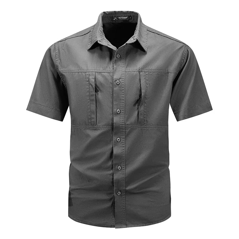 Summer Men Short Sleeve Cargo Breathable Shirt Men Casual Tactic Military Polo Shirt Men Outdoor Camp Hike Safari Work Shirt Top