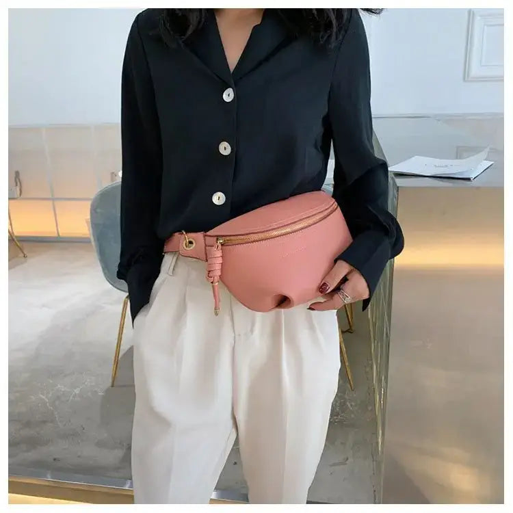 100% Genuine Leather Women Waist Bags Luxury Famous Brand Shoulder Bag Chain Belt Crossbody Female Bag Bolsa Feminina