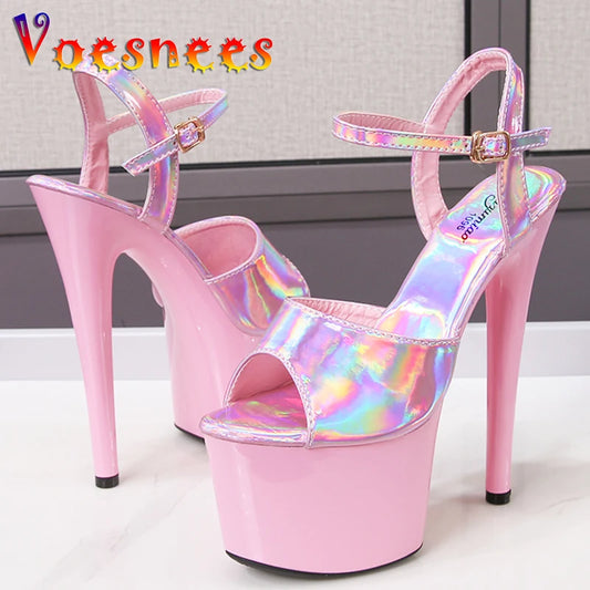 Women Sexy Show Sandals 15 17 20CM High Heels Sexy Platform Laser Color Sandals Girls Shoe for Party Club Striptease Shoes