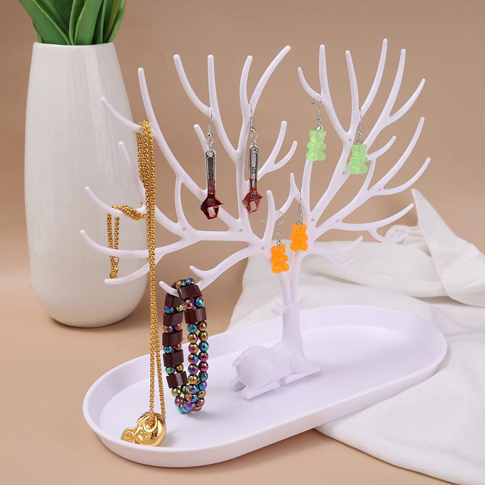 Jewelry Display Stand Tray Tree Storage Racks Earrings Necklaces Rings Jewelry Boxes Case Desktop Organizer Holder Make Up Decor