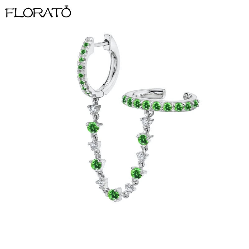 925 Sterling Silver Needle Luxury Green Earrings Trend Small Hoop Earrings for Women Fashion Puncture Jewelry Ear Accessories