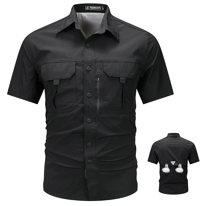 Summer Men Short Sleeve Cargo Breathable Shirt Men Casual Tactic Military Polo Shirt Men Outdoor Camp Hike Safari Work Shirt Top