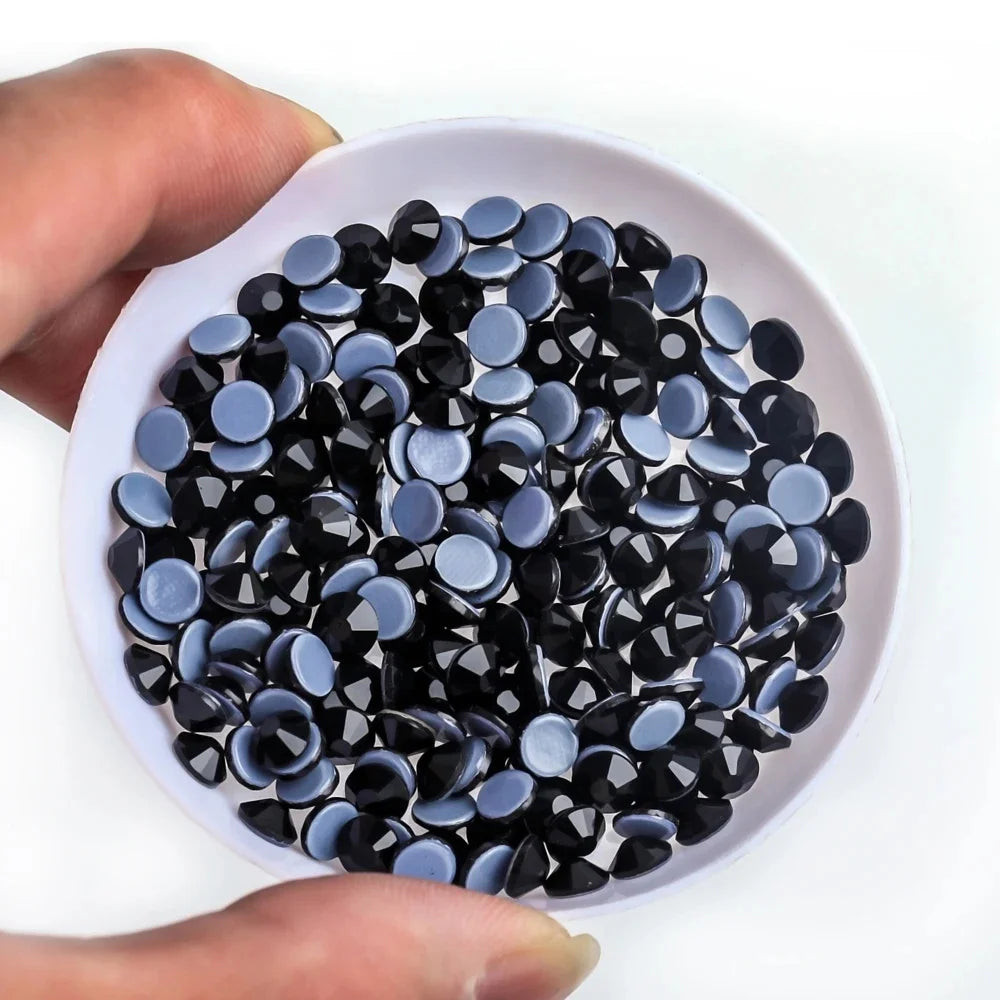 SS4-SS30 Black Jet Better DMC Hot Fix Flatback Rhinestones Glass Strass Hotfix Iron on Sewing Fabric Decorations  Accessories