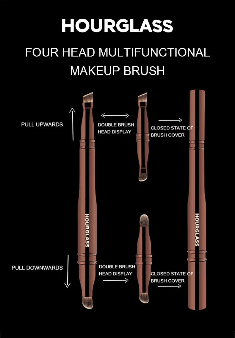 HOURGLASS 4/2 head multifunction hidden makeup brush, for powder foundation concealer eye shadow，good for travel and gift