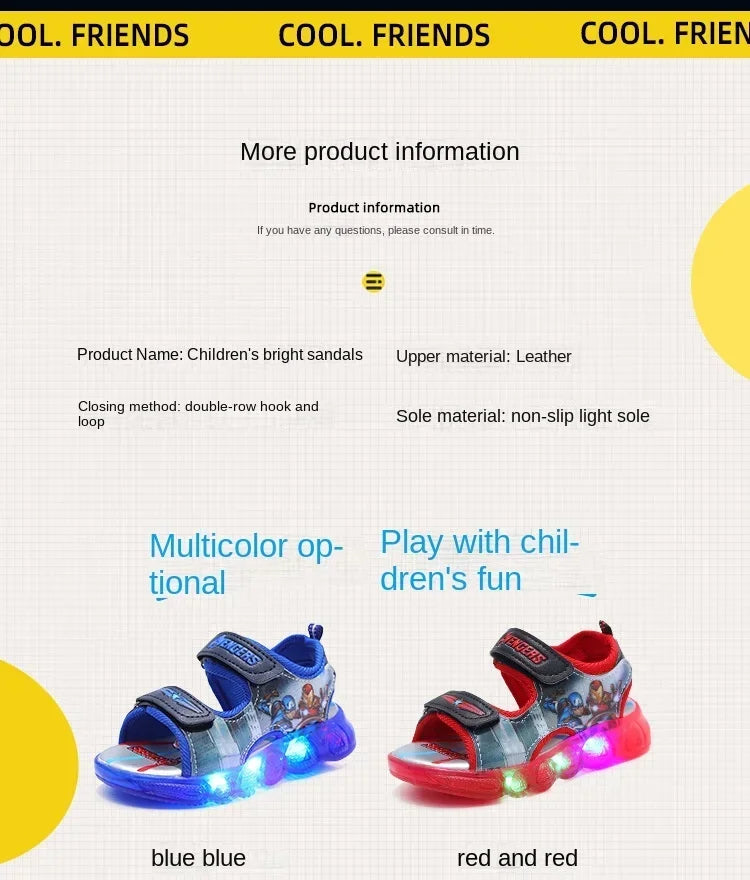 2024 Disney Marvel Boys Girls Spider-Man Princess Led Light Up Luminous Sports Sandals Summer Kids Casual Sandals Toddler Shoes