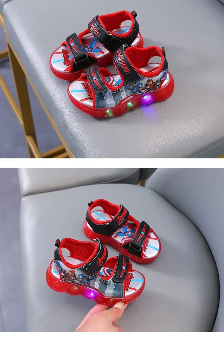 2024 Disney Marvel Boys Girls Spider-Man Princess Led Light Up Luminous Sports Sandals Summer Kids Casual Sandals Toddler Shoes