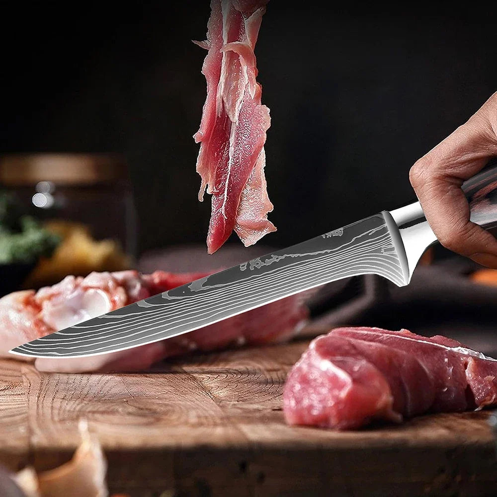 6 Inch Boning Knife, Japanese High Carbon Stainless Steel Filleting Knife Laser Pattern Chef Knife for Deboning Fish & Meat