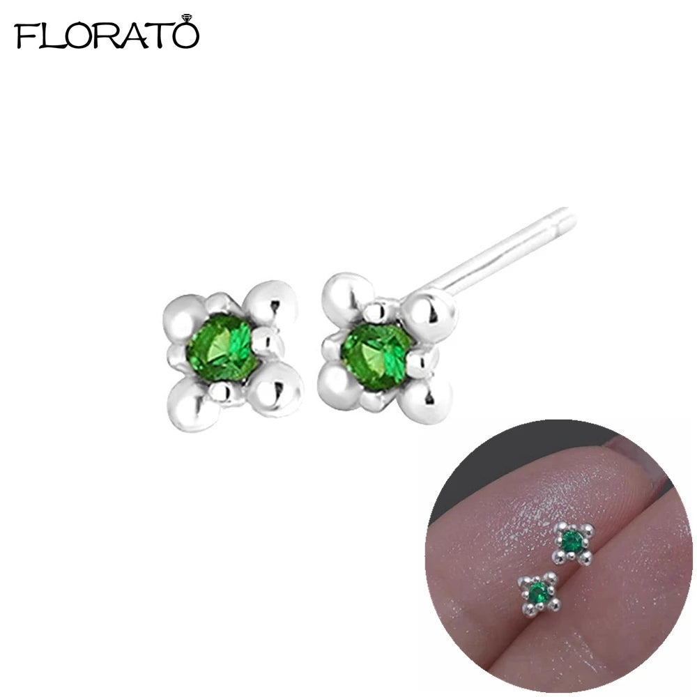 925 Sterling Silver Needle Luxury Green Earrings Trend Small Hoop Earrings for Women Fashion Puncture Jewelry Ear Accessories