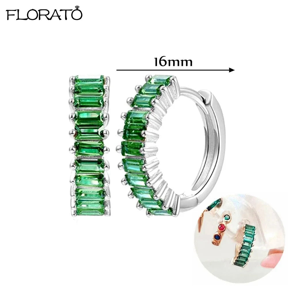 925 Sterling Silver Needle Luxury Green Earrings Trend Small Hoop Earrings for Women Fashion Puncture Jewelry Ear Accessories