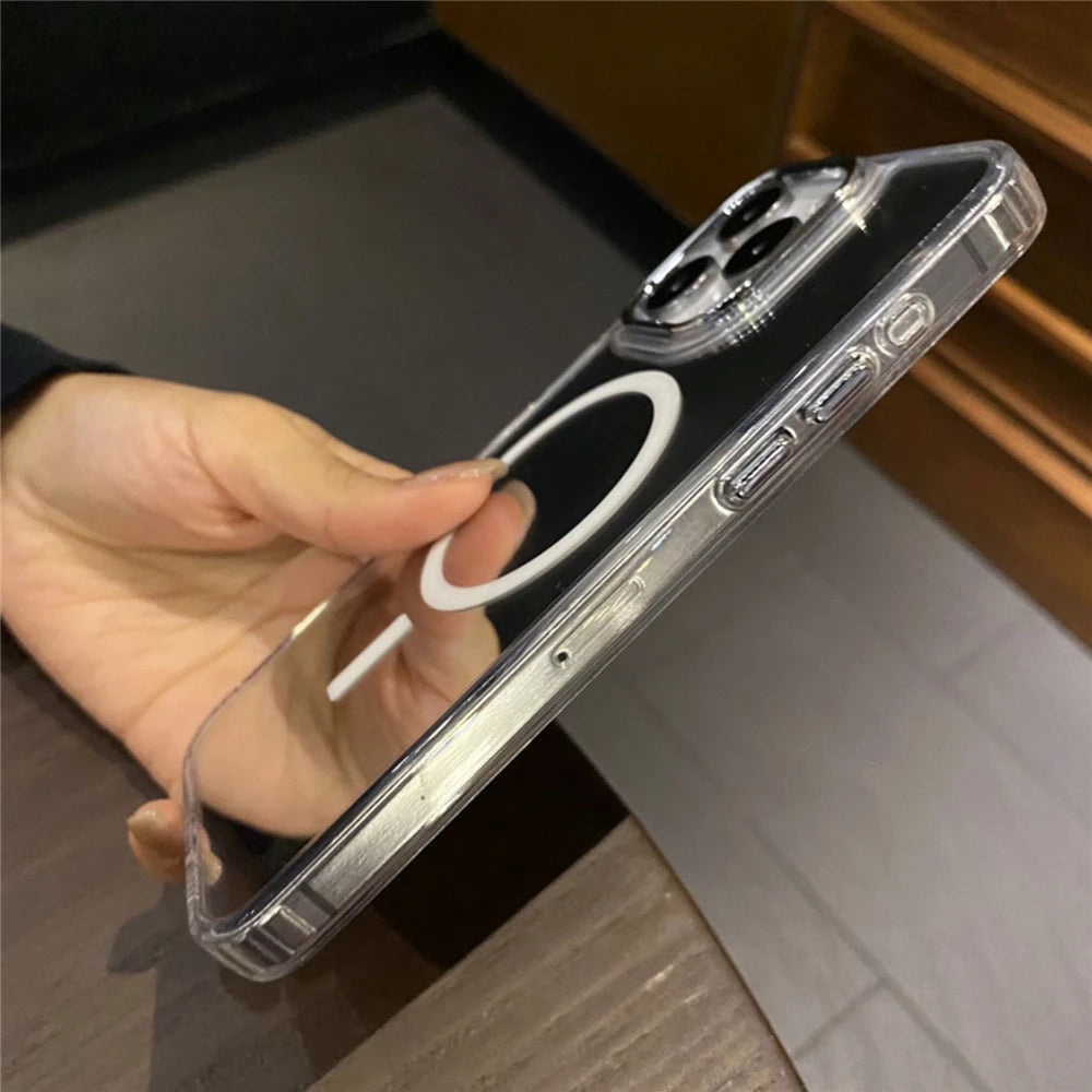 Plating Sliver Make Up Mirror For Magnetic Magsafe Case For iPhone 15 14 13 12 11 Pro Max Wireless Charge Hard Shockproof Cover