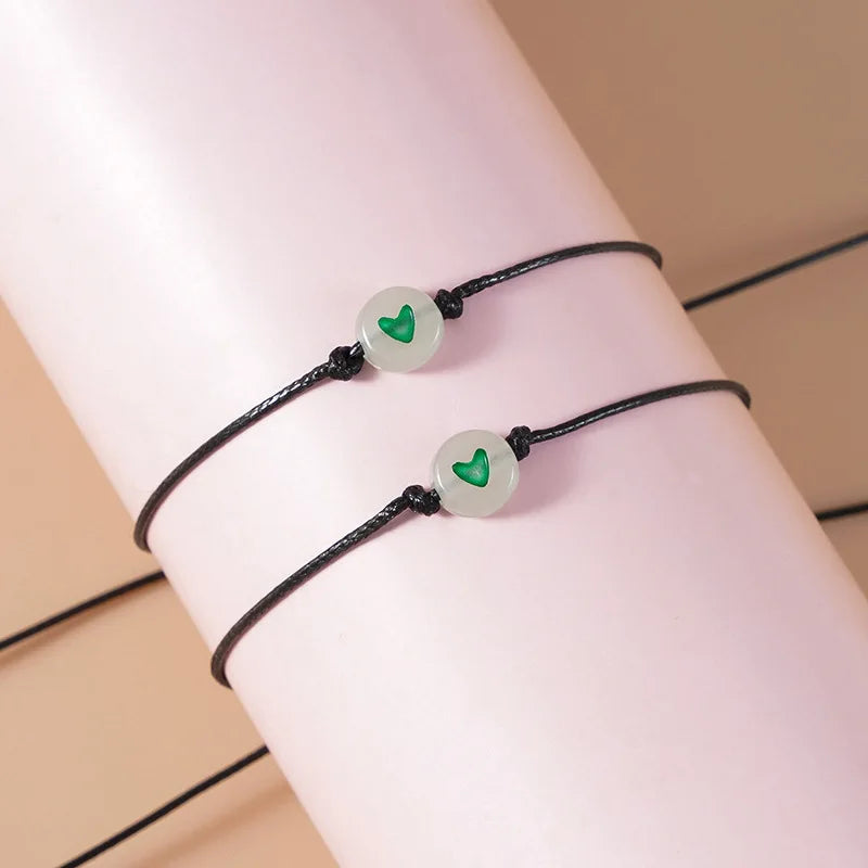 2Pcs Pinky Promise Couple Bracelets for Women Simple Cute Luminous Heart Bead Braided Bracelet Friendship Aesthetic Jewelry Gift