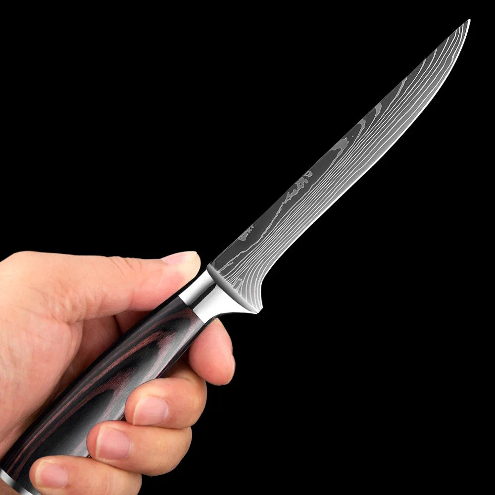 6 Inch Boning Knife, Japanese High Carbon Stainless Steel Filleting Knife Laser Pattern Chef Knife for Deboning Fish & Meat