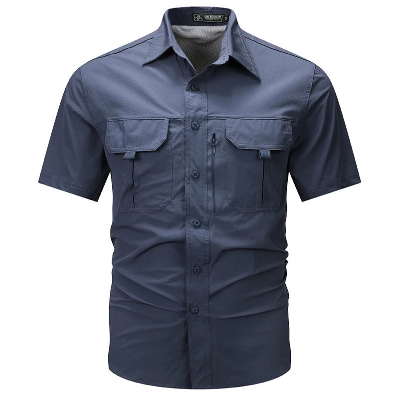 Summer Men Short Sleeve Cargo Breathable Shirt Men Casual Tactic Military Polo Shirt Men Outdoor Camp Hike Safari Work Shirt Top