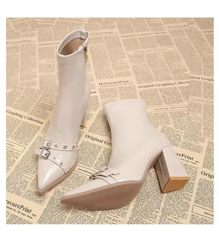 High Heels Ankle Women's Boots Pointed Toe Sexy Shoes for Women 2024 New Side Zip Classic Daily Boots Women Boots Botas