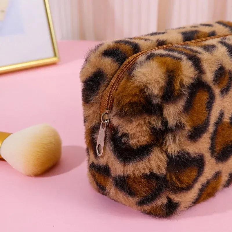 Leopard Fur Makeup Bags Soft Travel Women's Cosmetic Bag Organizer Case Lady Girls Make Up Bags Toiletry Handbags Case Kit