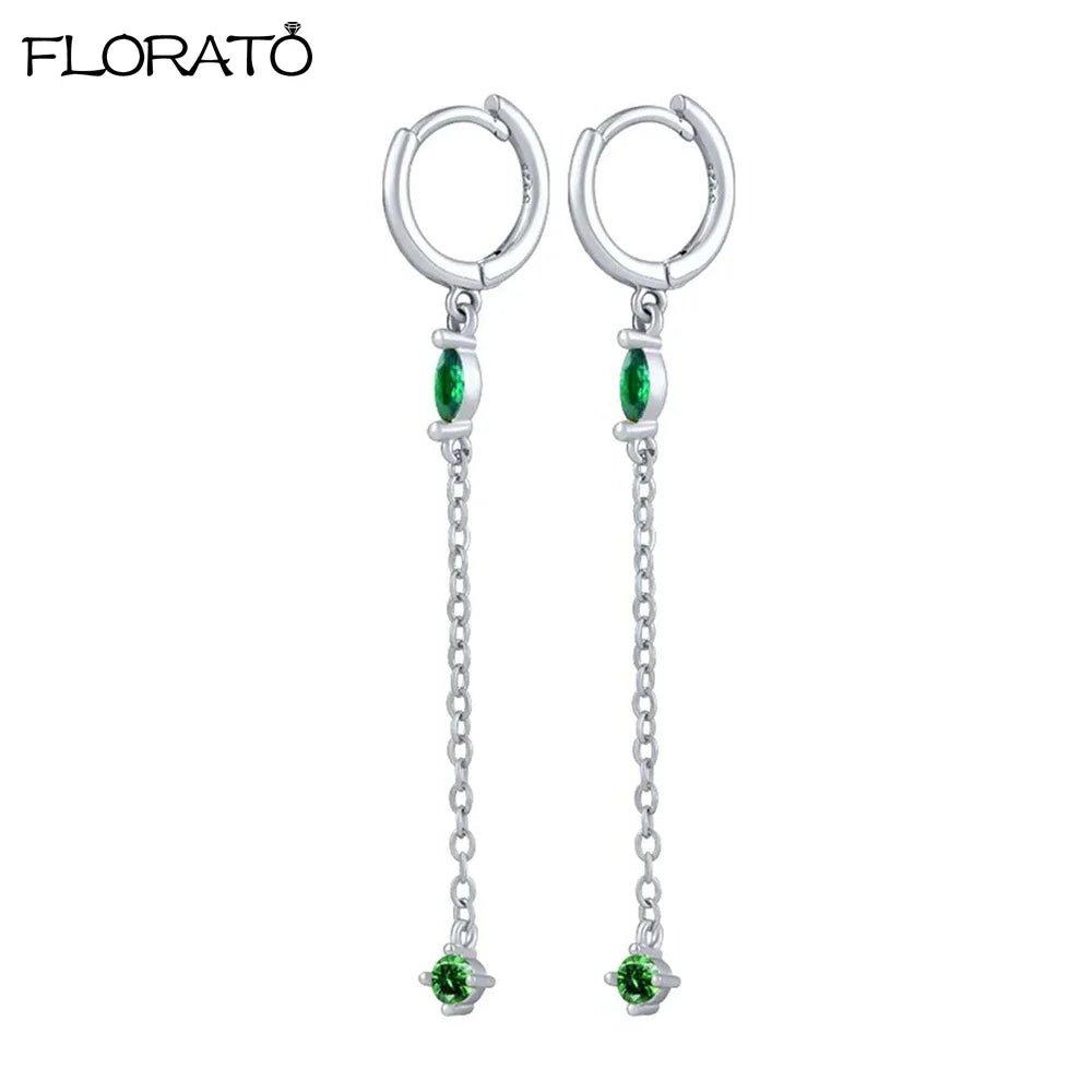 925 Sterling Silver Needle Luxury Green Earrings Trend Small Hoop Earrings for Women Fashion Puncture Jewelry Ear Accessories